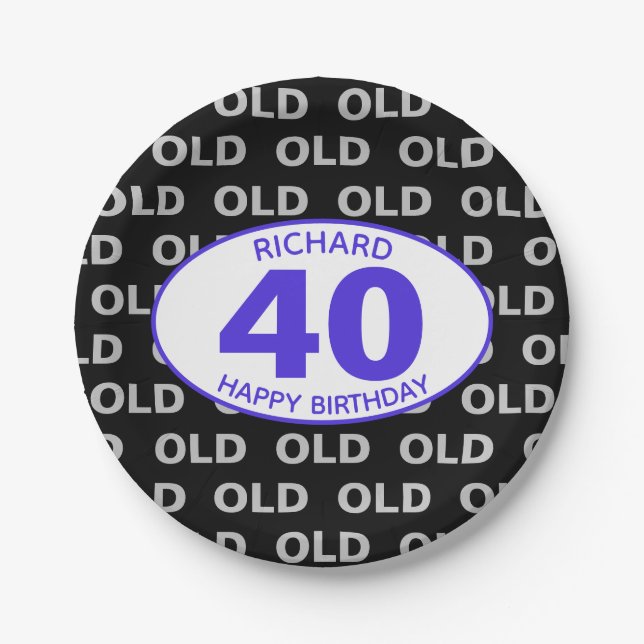 40th Birthday Black Funny OLD Any Age Paper Plate (Front)