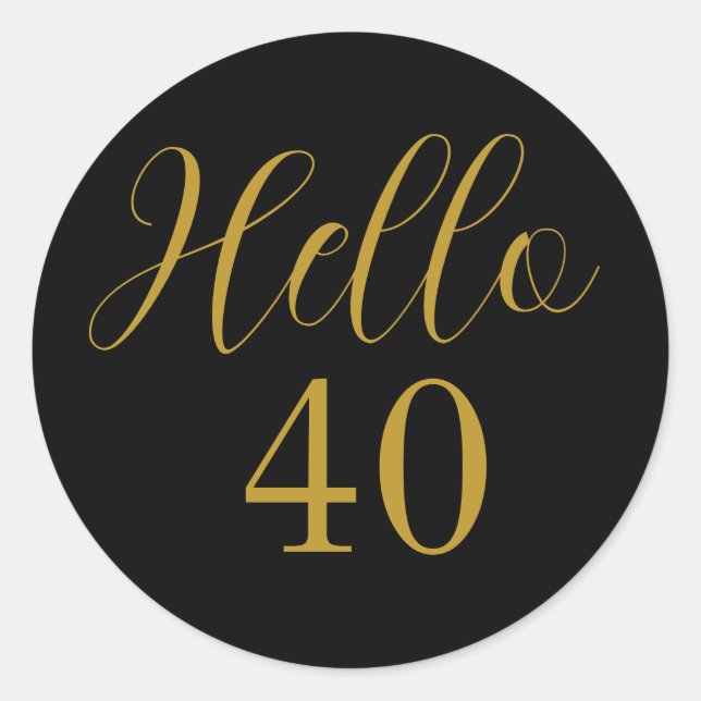 40th Birthday Black Gold Birthday Classic Round Sticker (Front)
