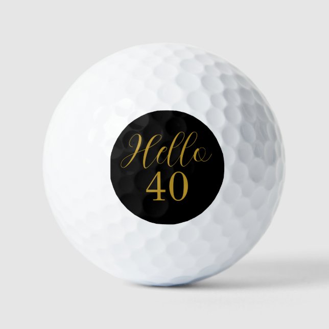 40th Birthday Black Gold Birthday Golf Balls (Front)