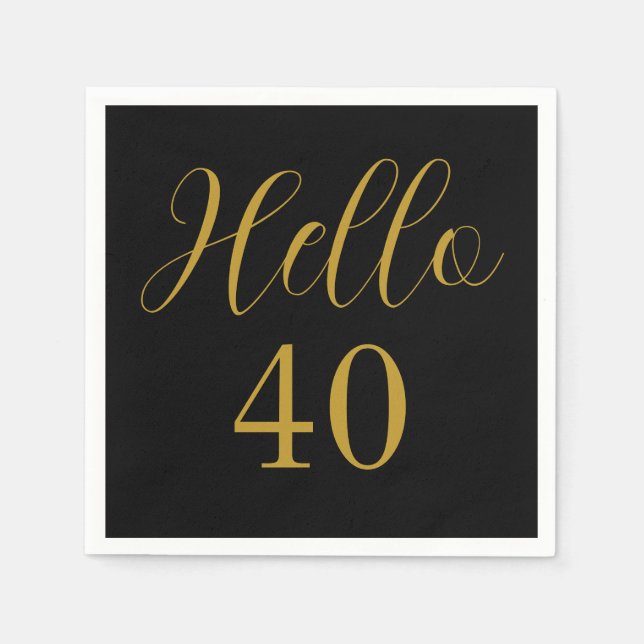 40th Birthday Black Gold Birthday Party Napkin (Front)