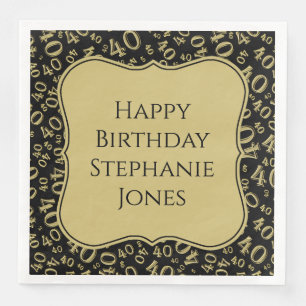 40th Birthday Black/Gold Bracket Number Pattern Napkin