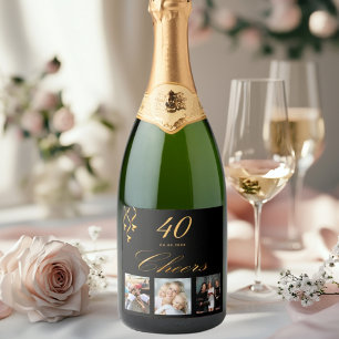 40th birthday black gold cheers photo sparkling wine label