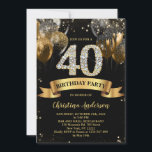 40th Birthday Black Gold Glitter Balloons  Invitation<br><div class="desc">40th Birthday Black Gold Glitter Balloons,  Birthday Party Invitation. Matching items available.</div>