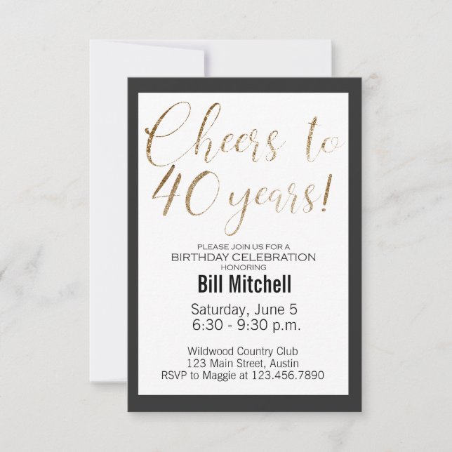 40th Birthday Black Gold Glitter Modern Elegant Invitation (Front)