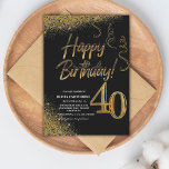 40th Birthday Black & Gold Glitter Modern   Invitation<br><div class="desc">Modern and minimalistic invitation Template is perfect for stylish party in soft pastel colours. Elegant-minimalistic themed invite is full of fun and simple design elements,  elegant calligraphy and modern fonts. Birthdays are special days,  and this invite can help it make a memorable for friends.</div>