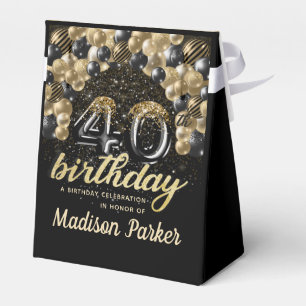 40th Birthday Black Gold Glitter Personalised Favour Box