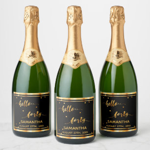 40th birthday black gold hello 40 name script sparkling wine label