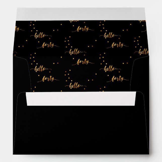 40th birthday black gold hello 40 typography envelope (Back (Bottom))