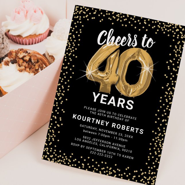 40th Birthday Black Gold Invitation (Creator Uploaded)