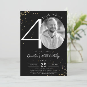 40th Birthday Black Gold Invitation with Photo