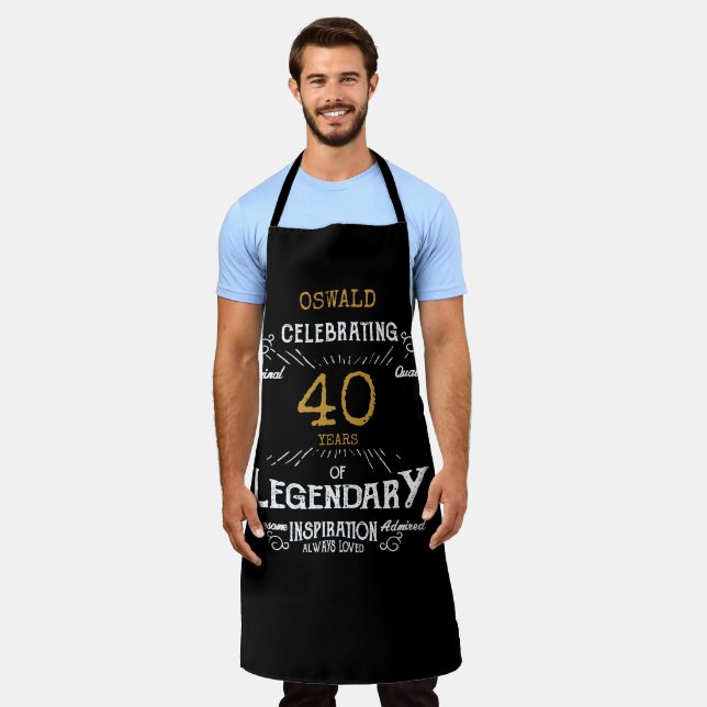 40th Birthday Black Gold Legendary Funny Apron (Worn)