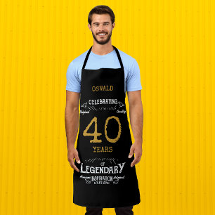 40th Birthday Black Gold Legendary Funny Apron
