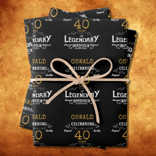 40th Birthday Black Gold  Legendary Retro Wrapping Paper Sheet