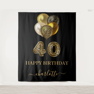 40th birthday black gold leopard print balloons tapestry