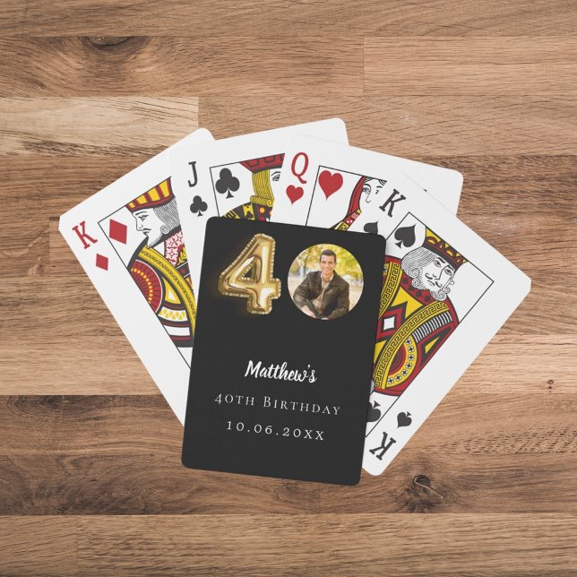 40th birthday black gold photo playing cards (Creator Uploaded)