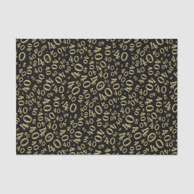 40th Birthday Black/Gold Random Number Pattern Tissue Paper (Front)