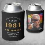 40th Birthday Black Gold With Photo Can Cooler<br><div class="desc">Personalised Birthday add your name and year can cooler with your photo on the rear. Edit the name and year with the template provided. A wonderful custom birthday party accessory. More gifts and party supplies available with the "setting standards" design in the store.</div>