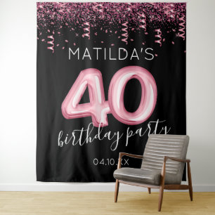 40th Birthday Black Pink Photo Backdrop Tapestry