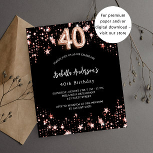 40th birthday black rose gold budget invitation flyer