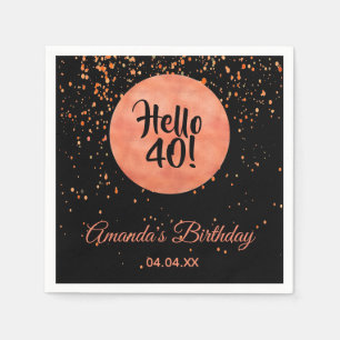40th birthday black rose gold hello 40 name napkin