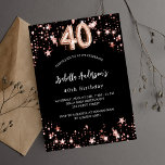 40th birthday black rose gold stars luxury invitation<br><div class="desc">A classic black background,  decorated with rose gold stars. Personalise and add a name and party details. The number is written with a balloon style script.</div>