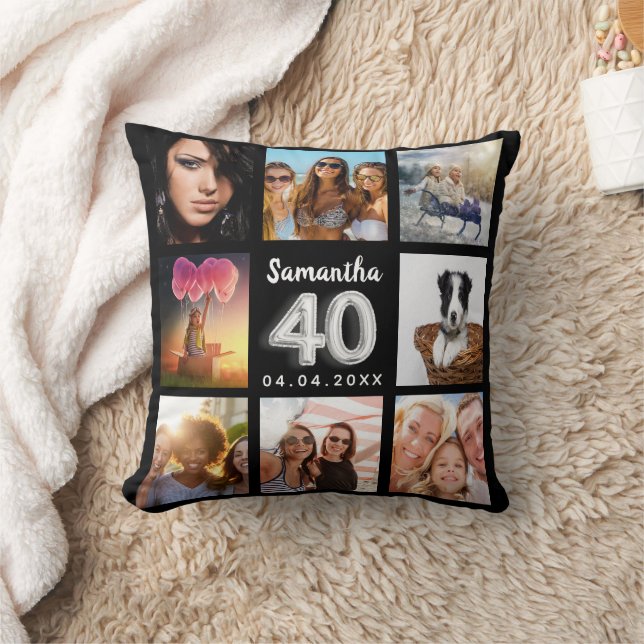 40th birthday black silver photo collage cushion (Blanket)