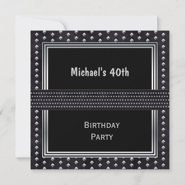 40th Birthday Black Silver Studs Invitation (Front)