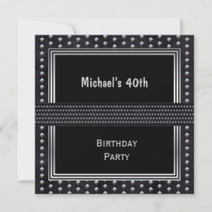 40th Birthday Black Silver Studs Invitation