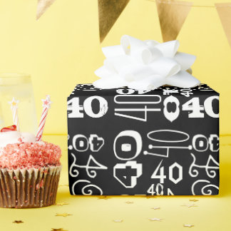 40th Birthday Black Typographic Wrapping Paper