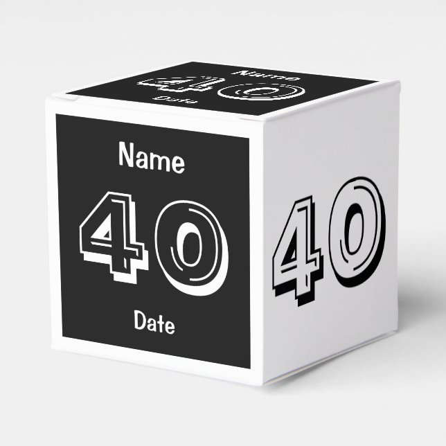 40th Birthday Black White Personalised Favour Box (Front Side)
