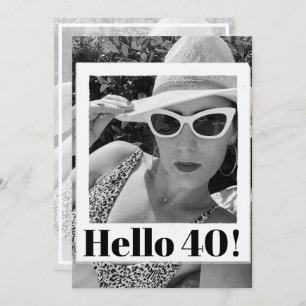 40th Birthday Black White Photo Frame Modern Chic Invitation