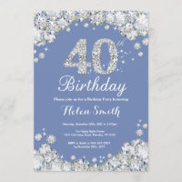 40th Birthday Blue and Silver Diamond
