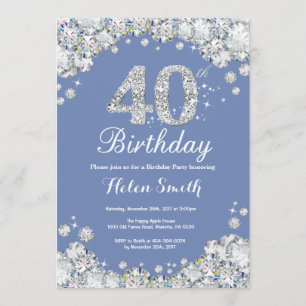 40th Birthday Blue and Silver Diamond Invitation