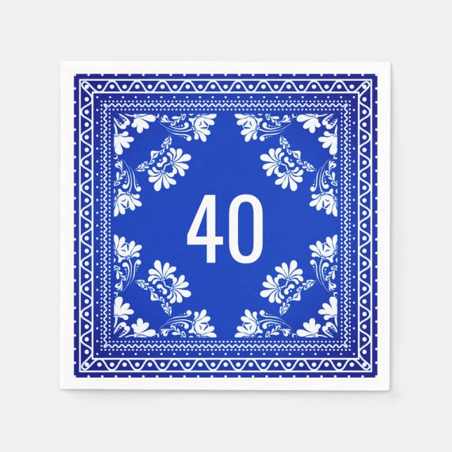40th Birthday Blue Bandanna Napkin (Front)