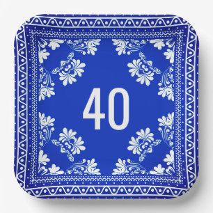 40th Birthday Blue Bandanna   Paper Plate