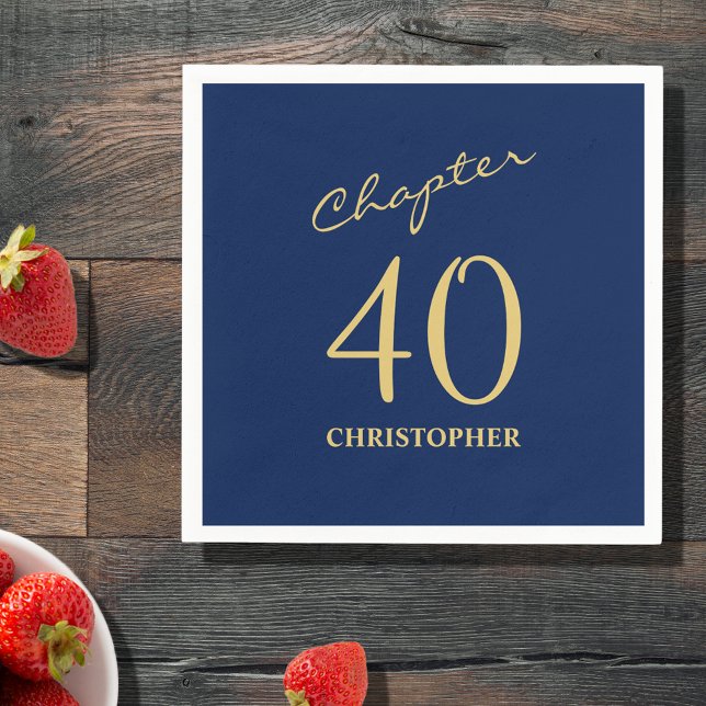 40th Birthday Blue Gold Chapter 40 Napkin (Make your loved one's 40th birthday celebration elegant and memorable with our Blue Gold Napkin.)