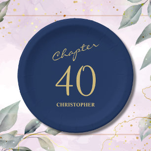 40th Birthday Blue Gold Chapter 40 Paper Plate
