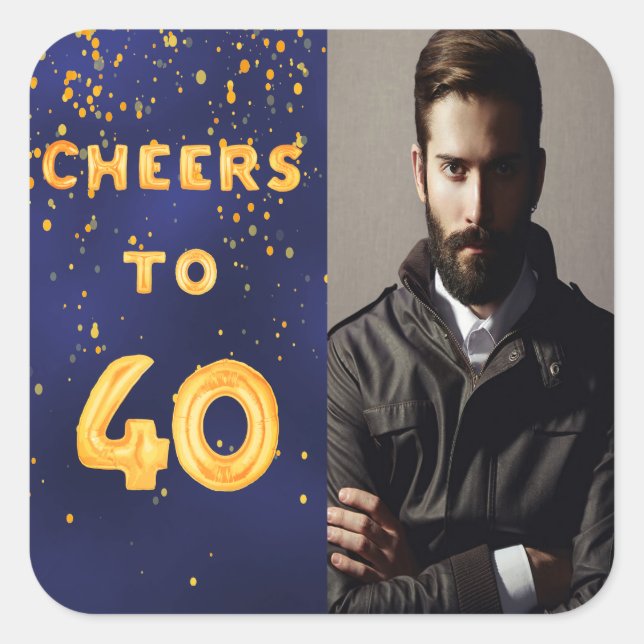 40th birthday blue gold cheers 40 guy square sticker (Front)