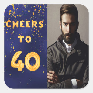 40th birthday blue gold cheers 40 guy square sticker