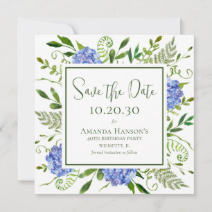 40th Birthday Blue Hydrangeas  Save The Date