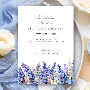 40th Birthday Blue Larkspur July Birth Flower Invitation