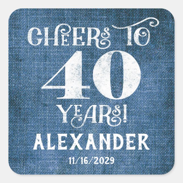 40th Birthday Blue Linen Thank You Favour Stickers (Front)