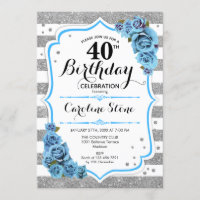 40th Birthday - Blue Silver White Stripes