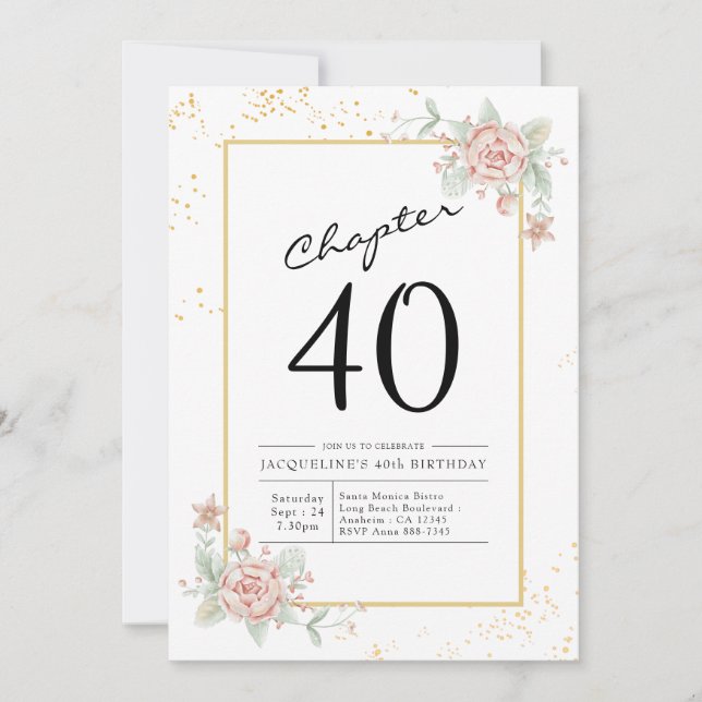 40th Birthday Blush Floral Invitation (Front)