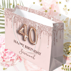 40th birthday blush pink rose gold drips large gift bag