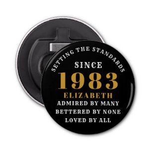 40th Birthday Born 1983 Add Name Black Gold Bottle Opener