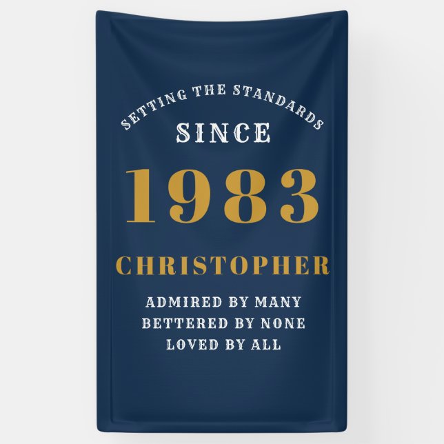 40th Birthday Born 1983 Add Name Blue Gold Banner (Vertical)