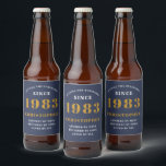 40th Birthday Born 1983 Add Name Blue Gold Beer Bottle Label<br><div class="desc">Personalized Birthday add your name and year beer label. Edit the name and year with the template provided. A wonderful custom blue birthday party accessory. More gifts and party supplies available with the "setting standards" design in the store.</div>