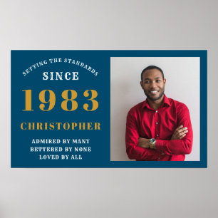 40th Birthday Born 1983 Add Name Blue Gold Photo Poster