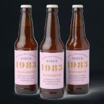 40th Birthday Born 1983 Add Name Pink Grey Beer Bottle Label<br><div class="desc">Personalized Birthday add your name and year beer label. Edit the name and year with the template provided. A wonderful custom pink birthday party item. More gifts and party supplies available with the "setting standards" design in the store.</div>